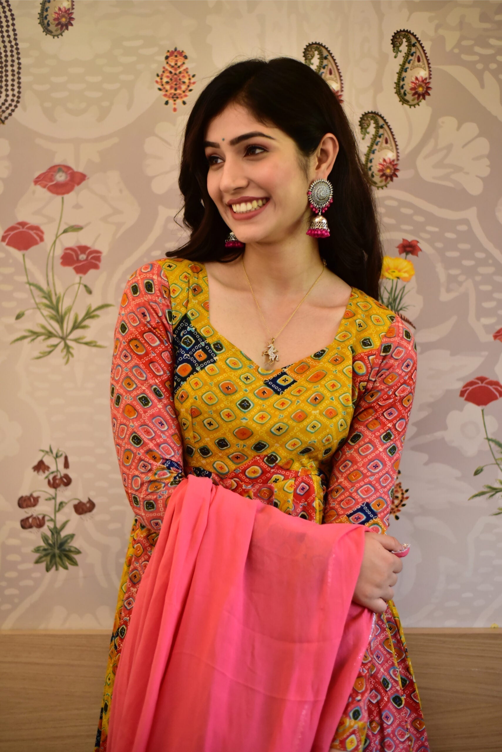 Aleena peach bandhej maxi set