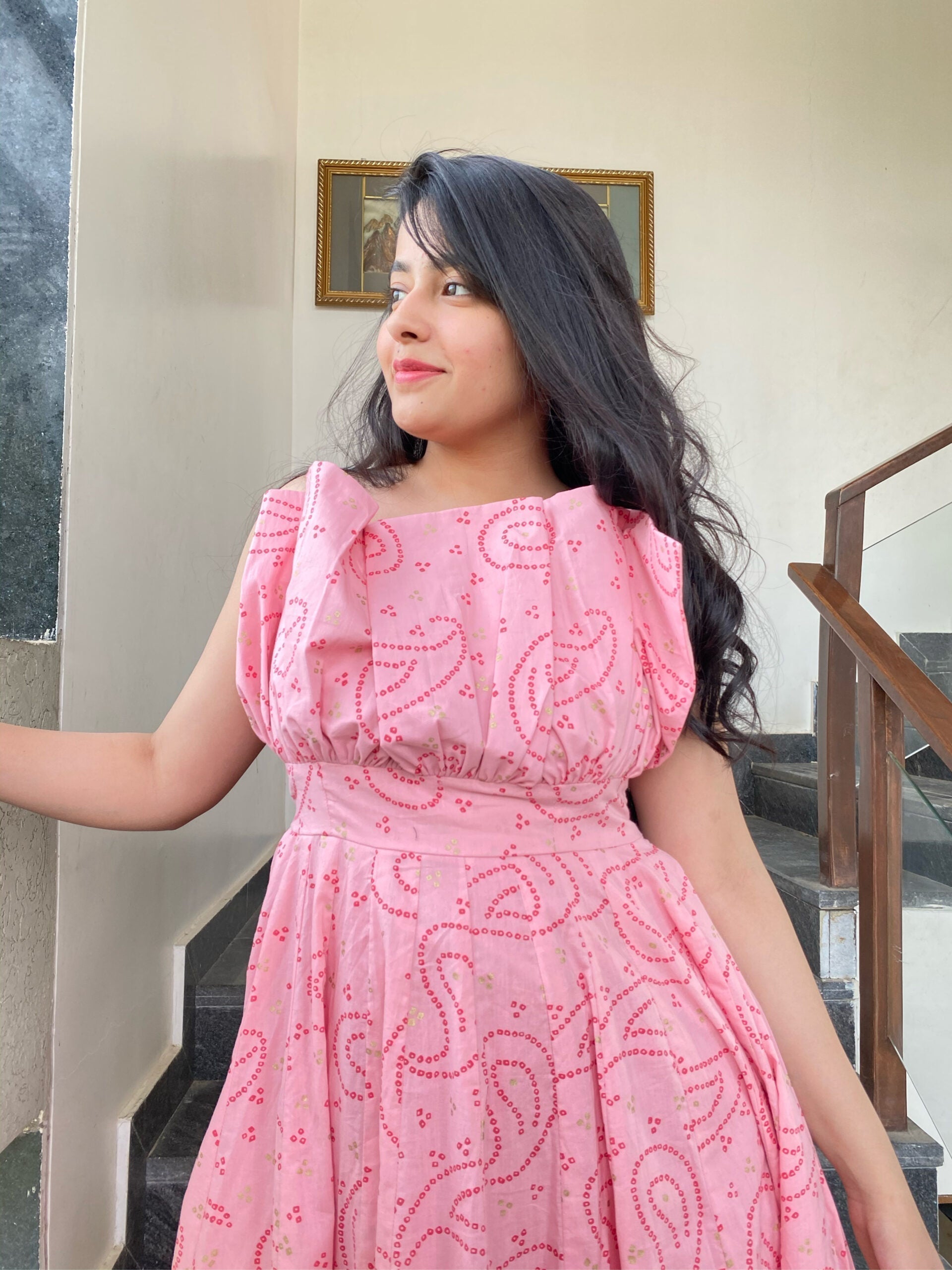 baby pink knee length maxi