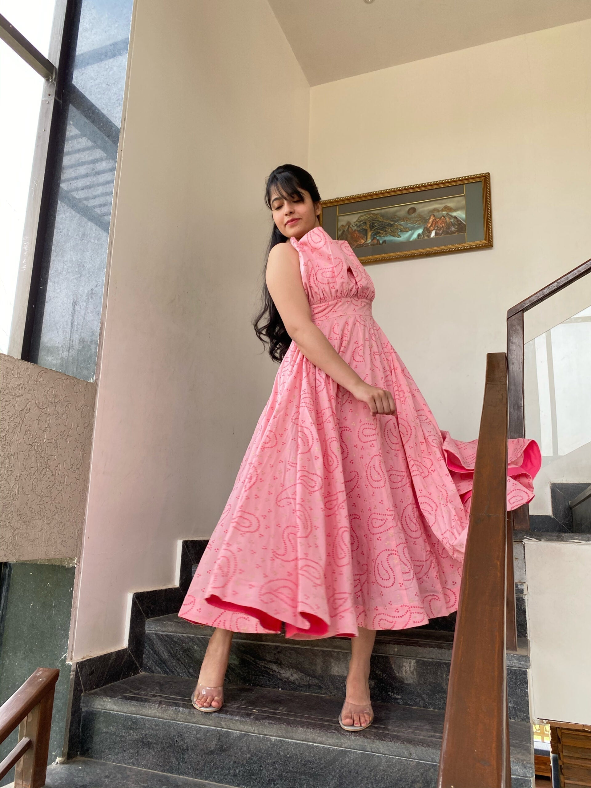 baby pink knee length maxi