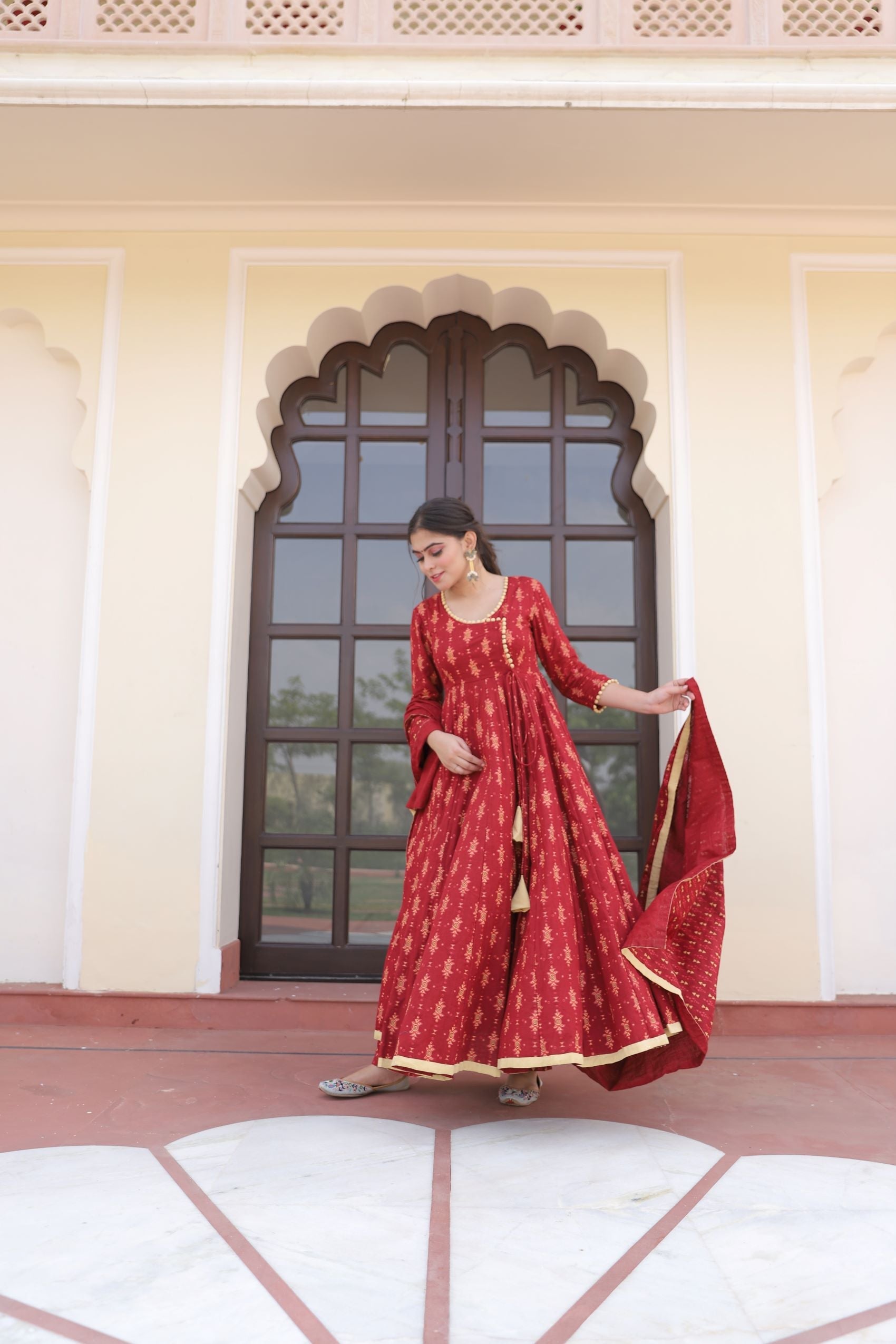 MAROON ANGRAKHA SUIT SET