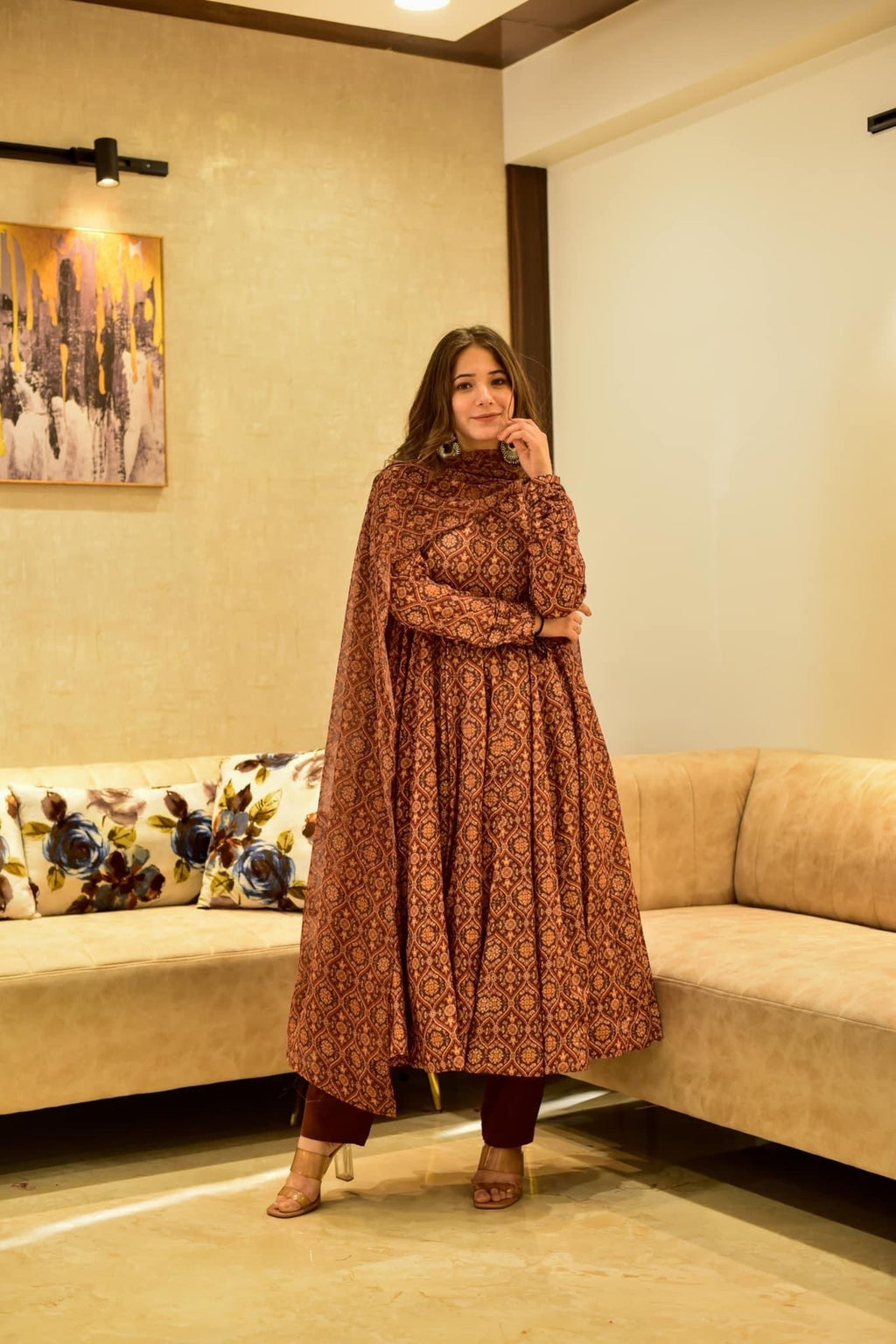 blazing brown muslin suit set