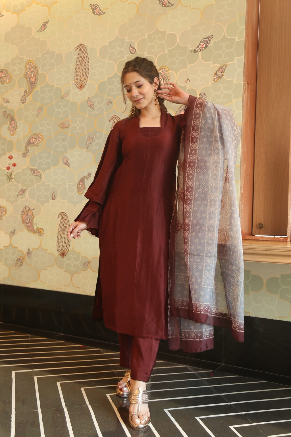 blossomy brown kurta set