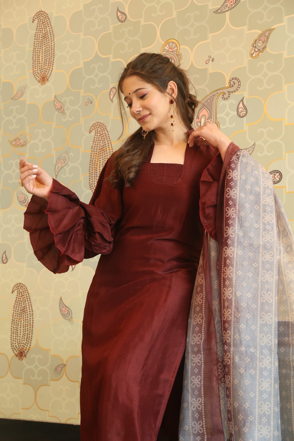 blossomy brown kurta set