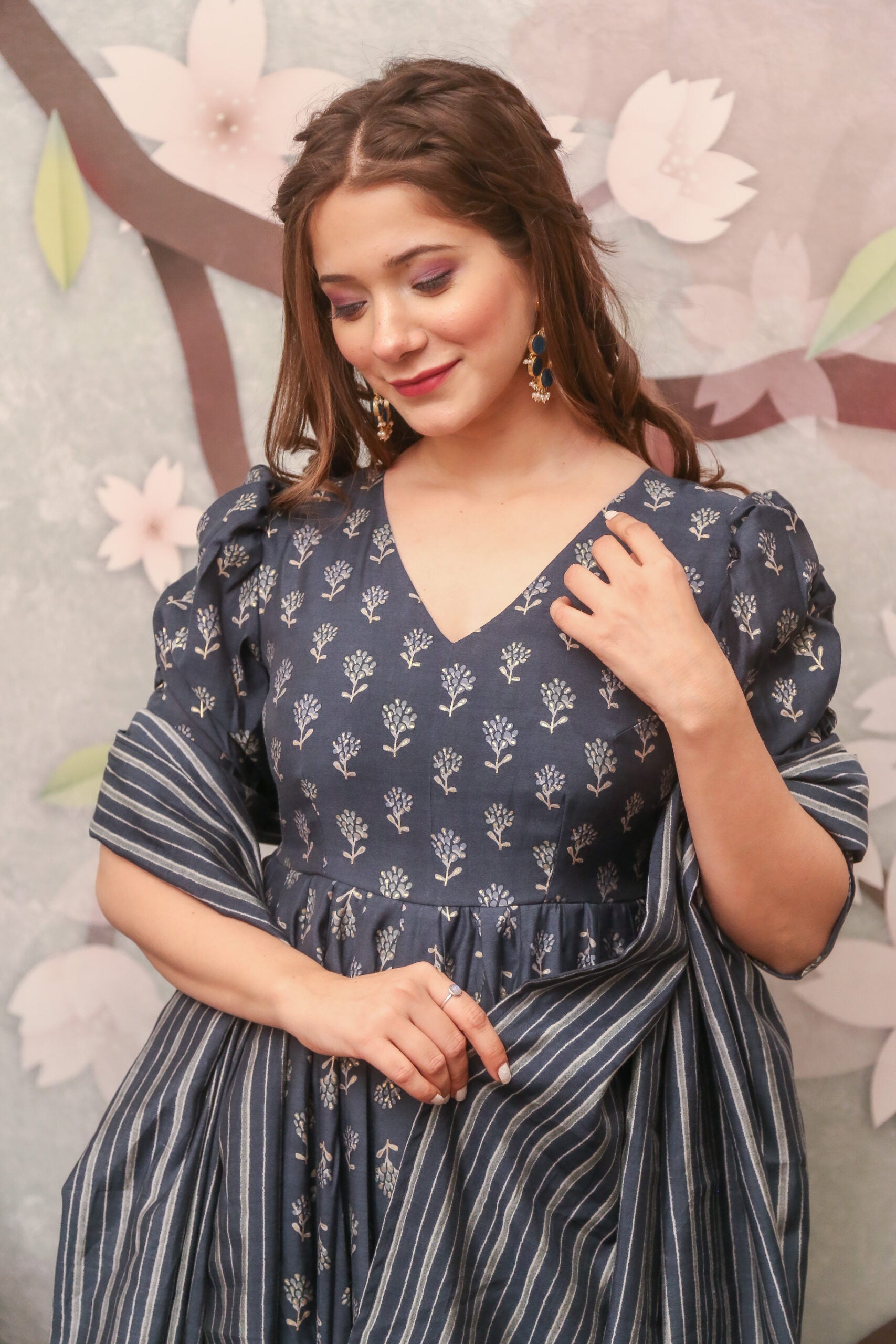 gazelle grey muslin kurta palazzo set
